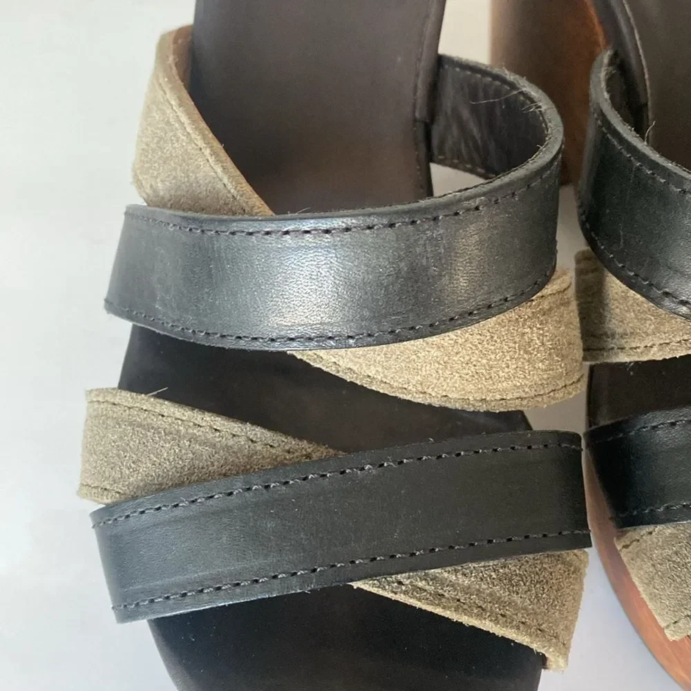 Rag & Bone Black & Tope Leather Platform 4” Wood Heels sz 6 Urban Edge Model